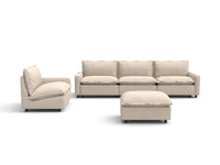 5 Piece Beige Linen Tired Leg Relief Sofa Sets 4 Seater with 1 Ottoman 2