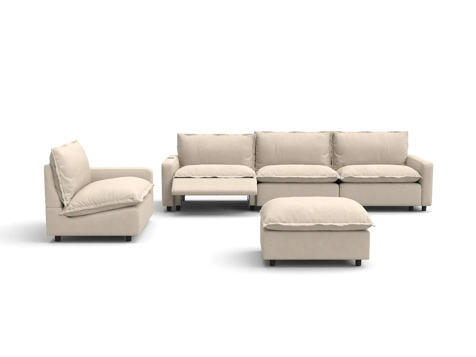 5 Piece Beige Linen Tired Leg Relief Sofa Sets 4 Seater with 1 Ottoman 3