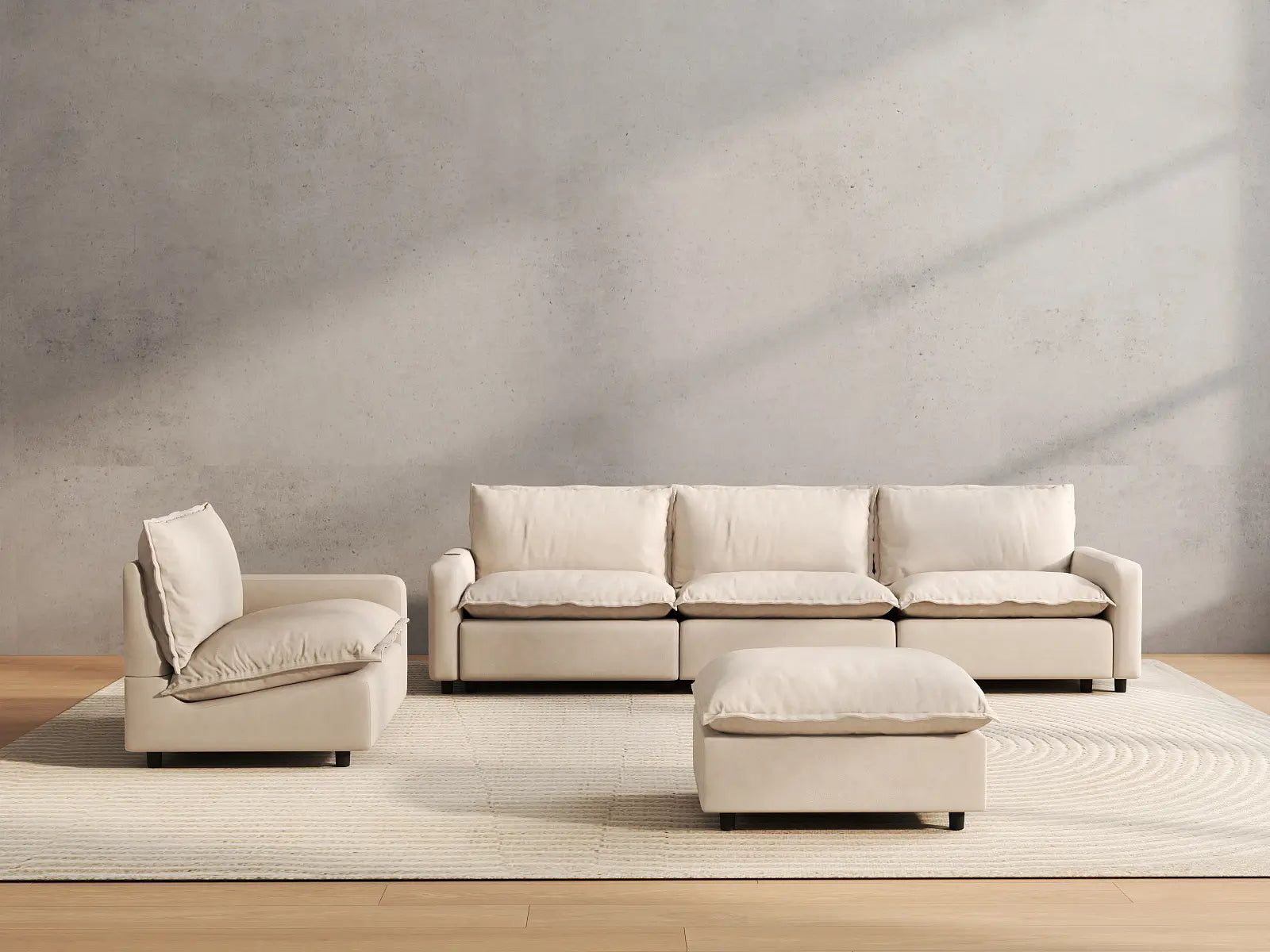 5 Piece Beige Linen Tired Leg Relief Sofa Sets 4 Seater with 1 Ottoman 4