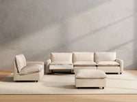 5 Piece Beige Linen Tired Leg Relief Sofa Sets 4 Seater with 1 Ottoman 5