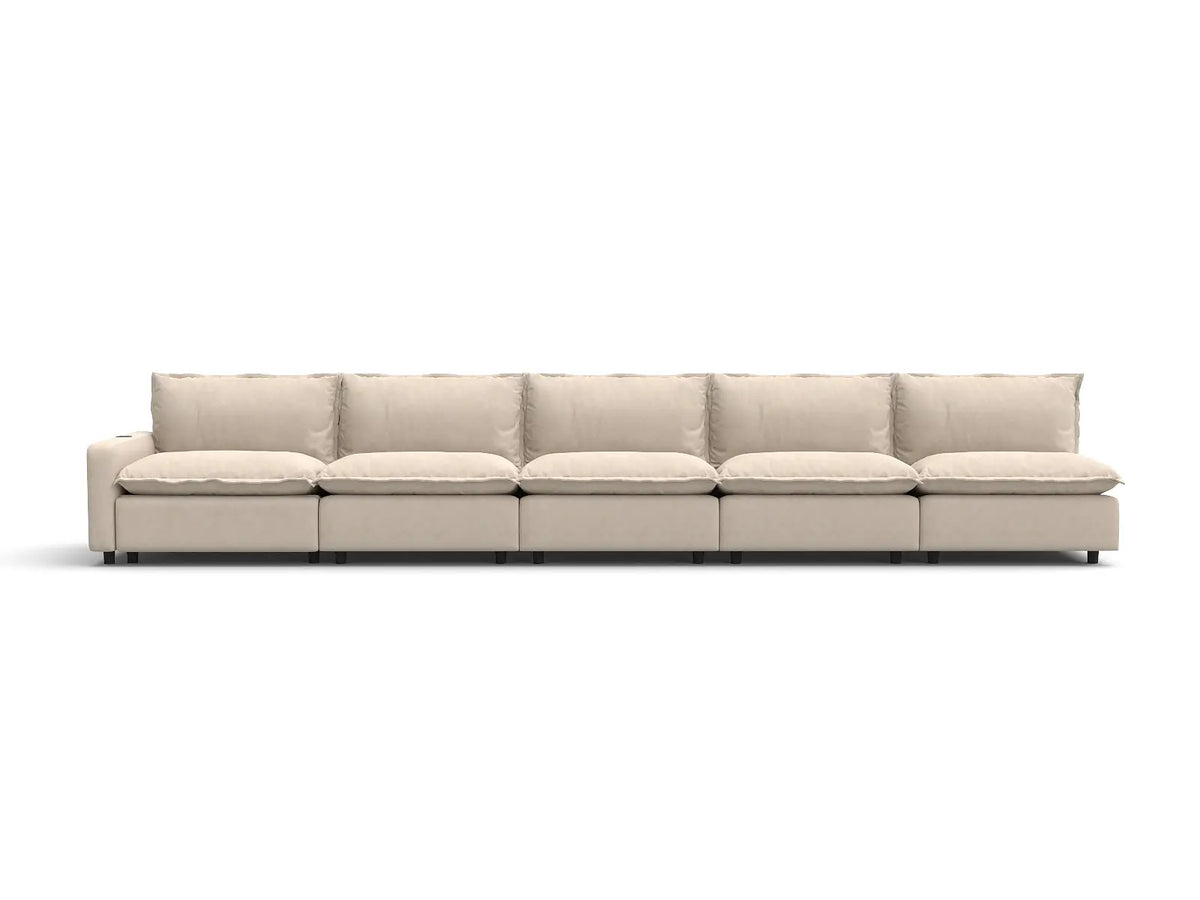 5 Piece Beige Linen Townhouse Couch Sectionals 5 Seater 2