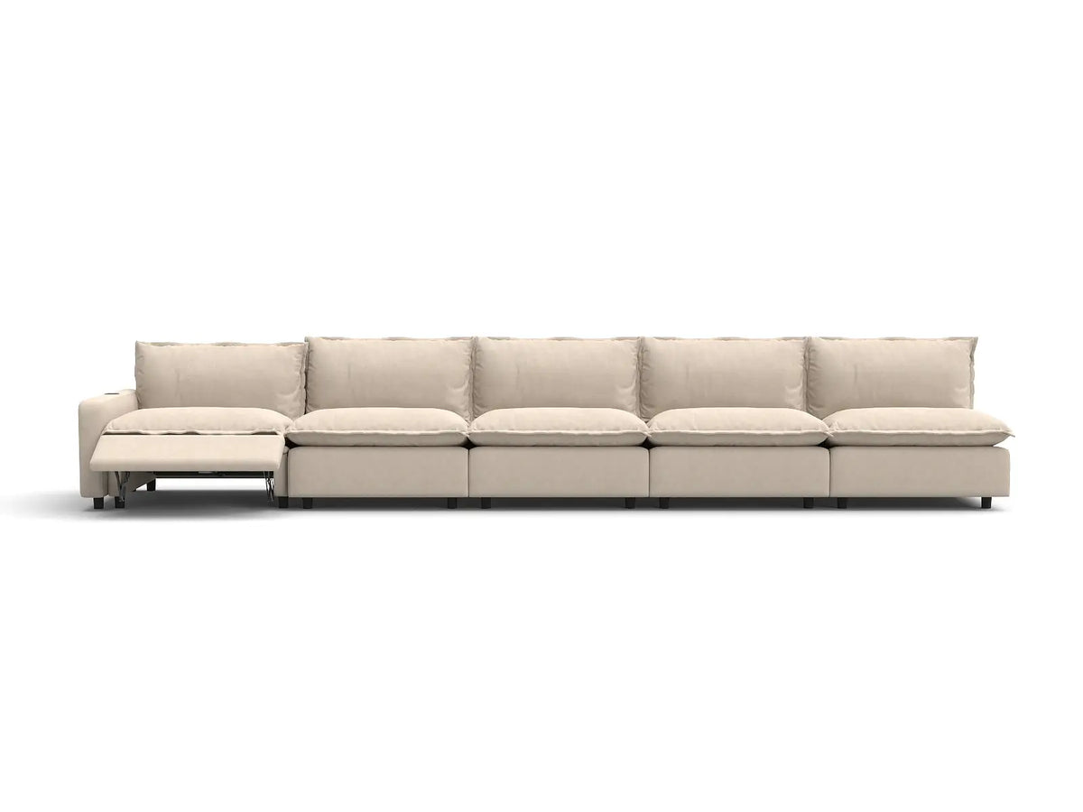 5 Piece Beige Linen Townhouse Couch Sectionals 5 Seater 3