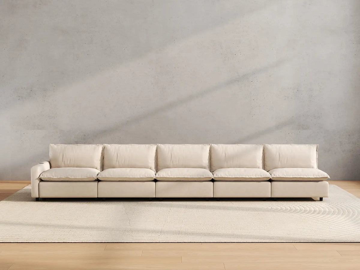 5 Piece Beige Linen Townhouse Couch Sectionals 5 Seater 4