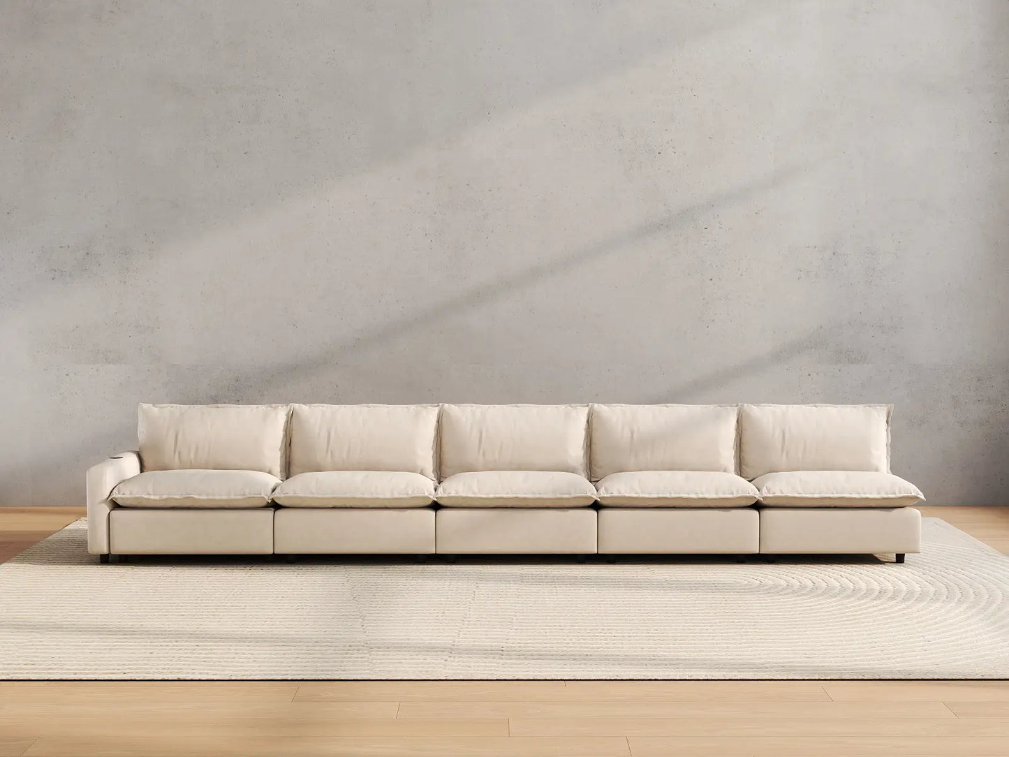 5 Piece Beige Linen Townhouse Couch Sectionals 5 Seater 4