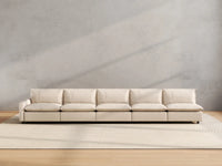 5 Piece Beige Linen Townhouse Couch Sectionals 5 Seater 4