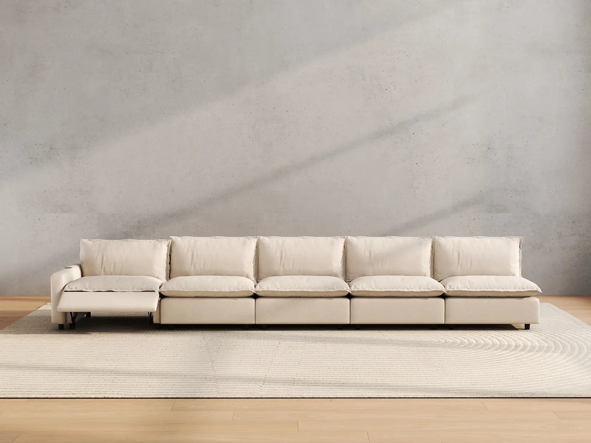 5 Piece Beige Linen Townhouse Couch Sectionals 5 Seater 5