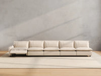 5 Piece Beige Linen Townhouse Couch Sectionals 5 Seater 5