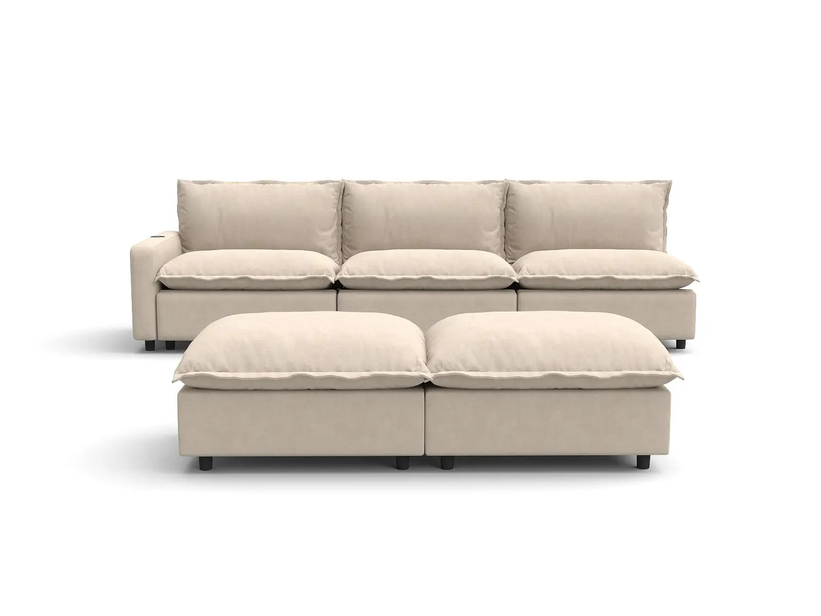 5 Piece Beige Linen Urban Chic Sofa Sets 3 Seater with 2 Ottomans 2