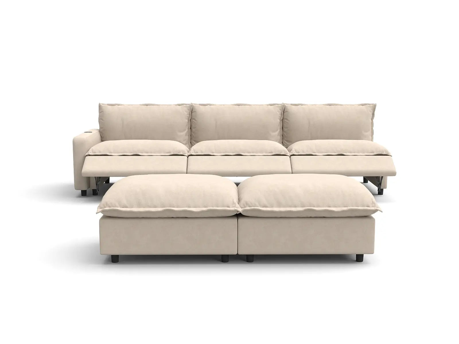5 Piece Beige Linen Urban Chic Sofa Sets 3 Seater with 2 Ottomans 3