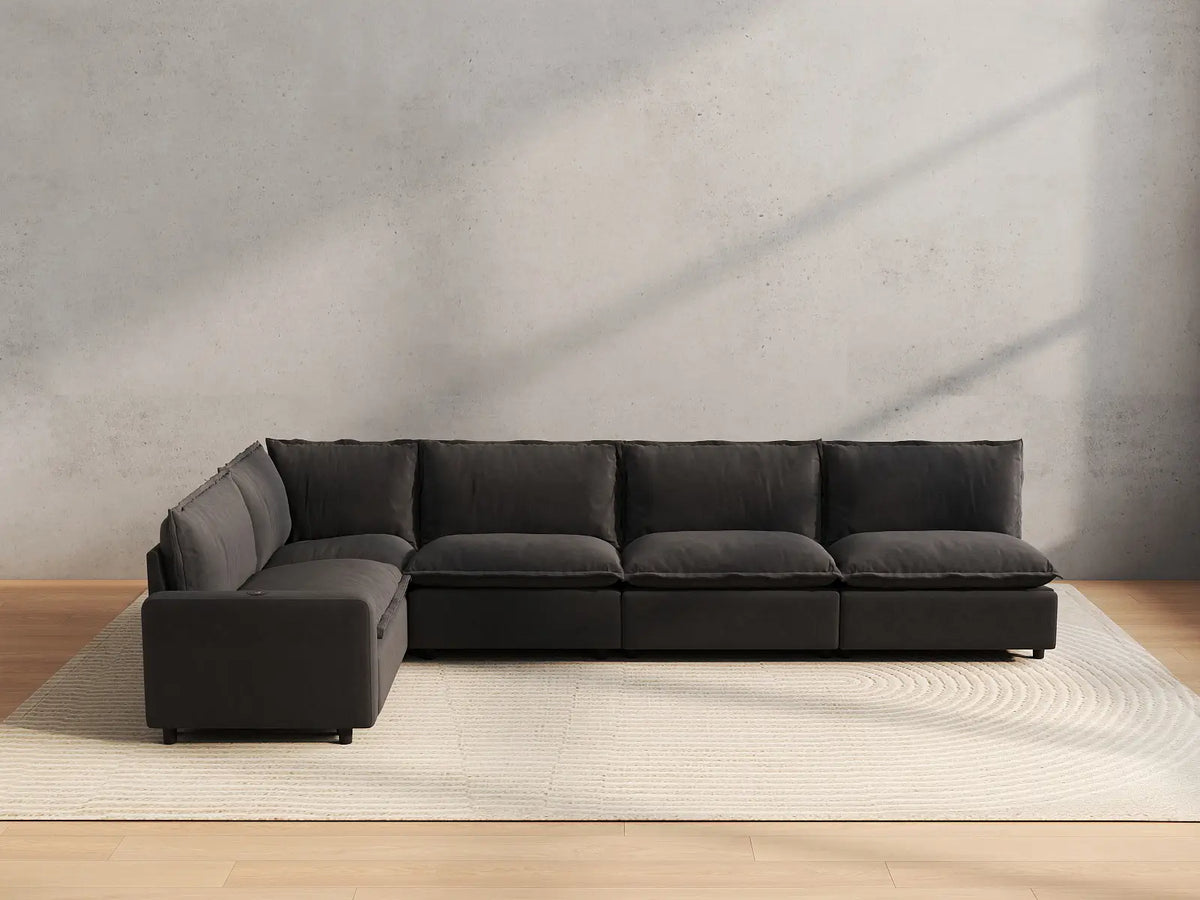 5 Piece Grey Linen American Classic L Shaped Sectionals 5 Seater 4