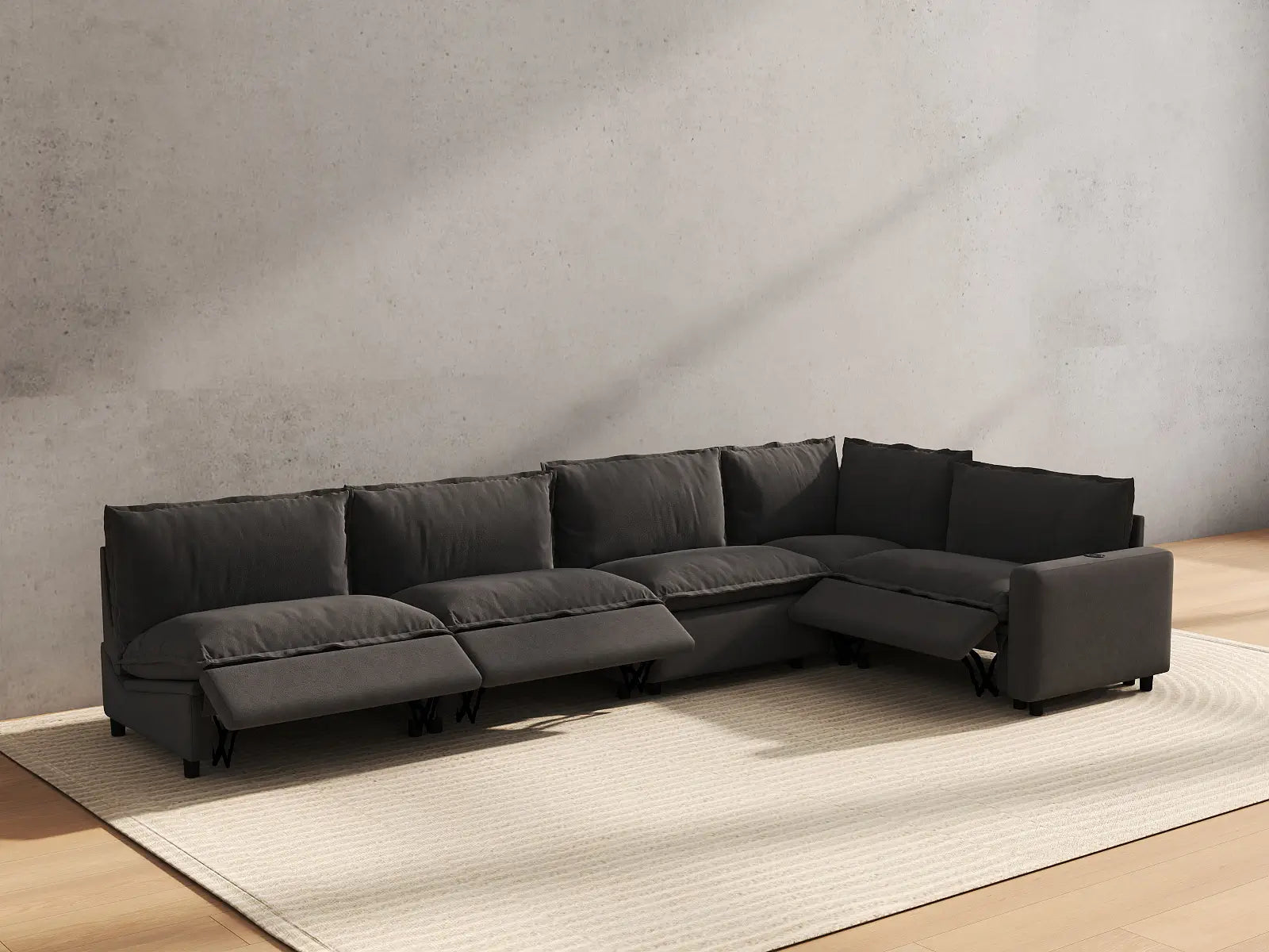 5 Piece Grey Linen American Classic L Shaped Sectionals 5 Seater 6