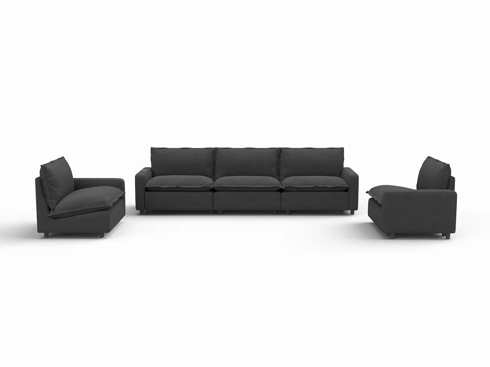 5 Piece Grey Linen Grand Estate U Shaped Sectionals 5 Seater 2