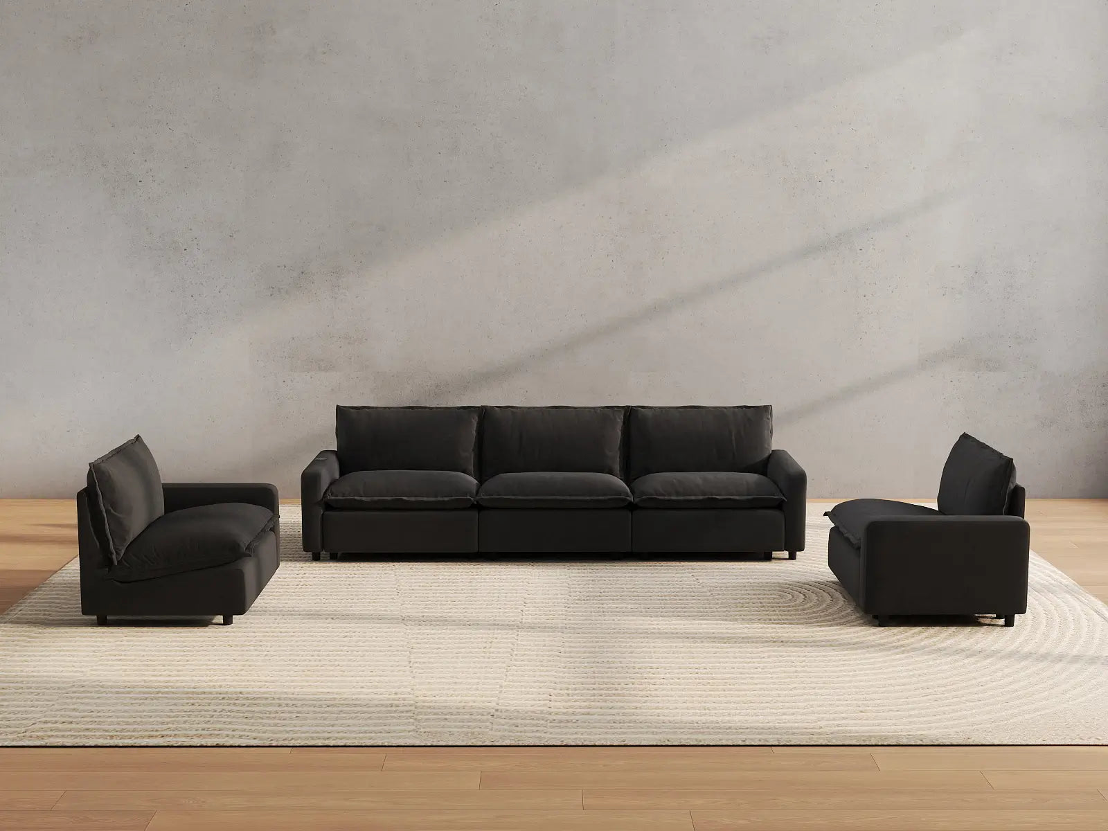 5 Piece Grey Linen Grand Estate U Shaped Sectionals 5 Seater 5