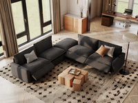Modular Cero Reclining Sectionals | 5-Piece Grey Linen Grand Estate V-Shaped Sectionals 4-Seater with 1-Ottoman