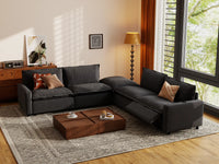 Modular Cero Reclining Sectionals | 5-Piece Grey Linen Grand Estate V-Shaped Sectionals 4-Seater with 1-Ottoman
