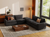 Modular Cero Modular Sectionals | 5-Piece Grey Linen Grand Estate V-Shaped Sectionals 4-Seater with 1-Ottoman