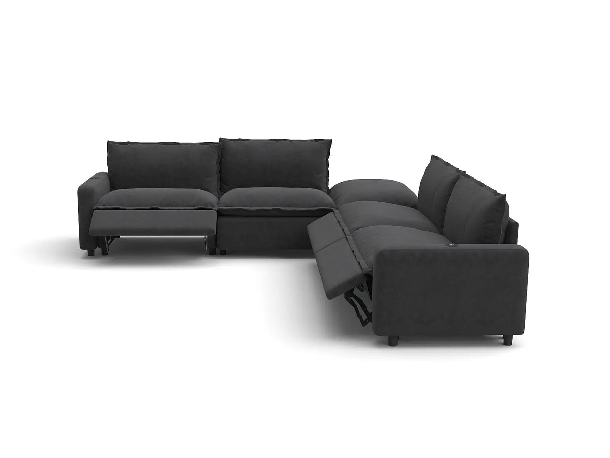 Modular Cero Reclining Sectionals | 5-Piece Grey Linen Grand Estate V-Shaped Sectionals 4-Seater with 1-Ottoman