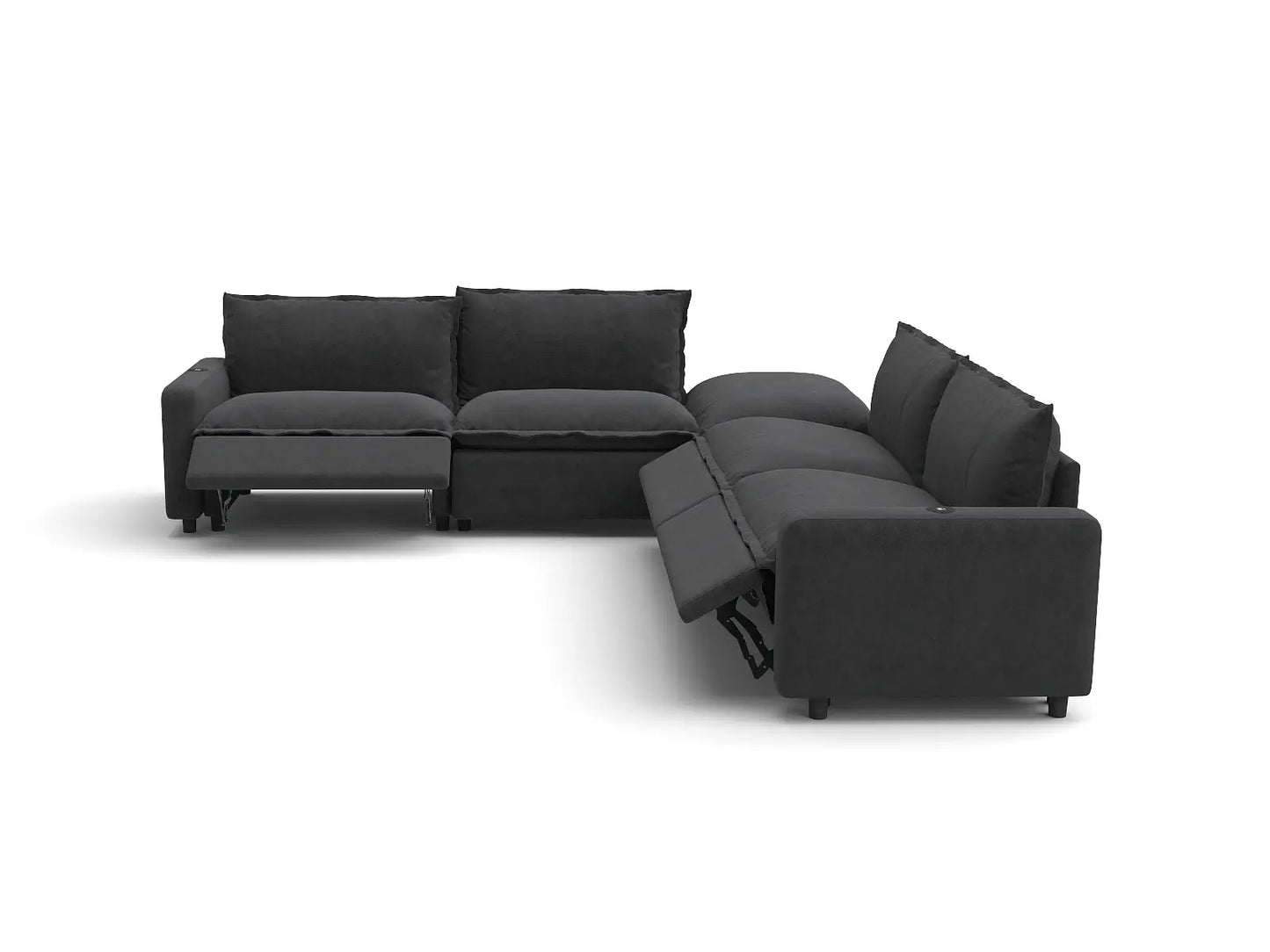 Modular Cero Reclining Sectionals | 5-Piece Grey Linen Grand Estate V-Shaped Sectionals 4-Seater with 1-Ottoman