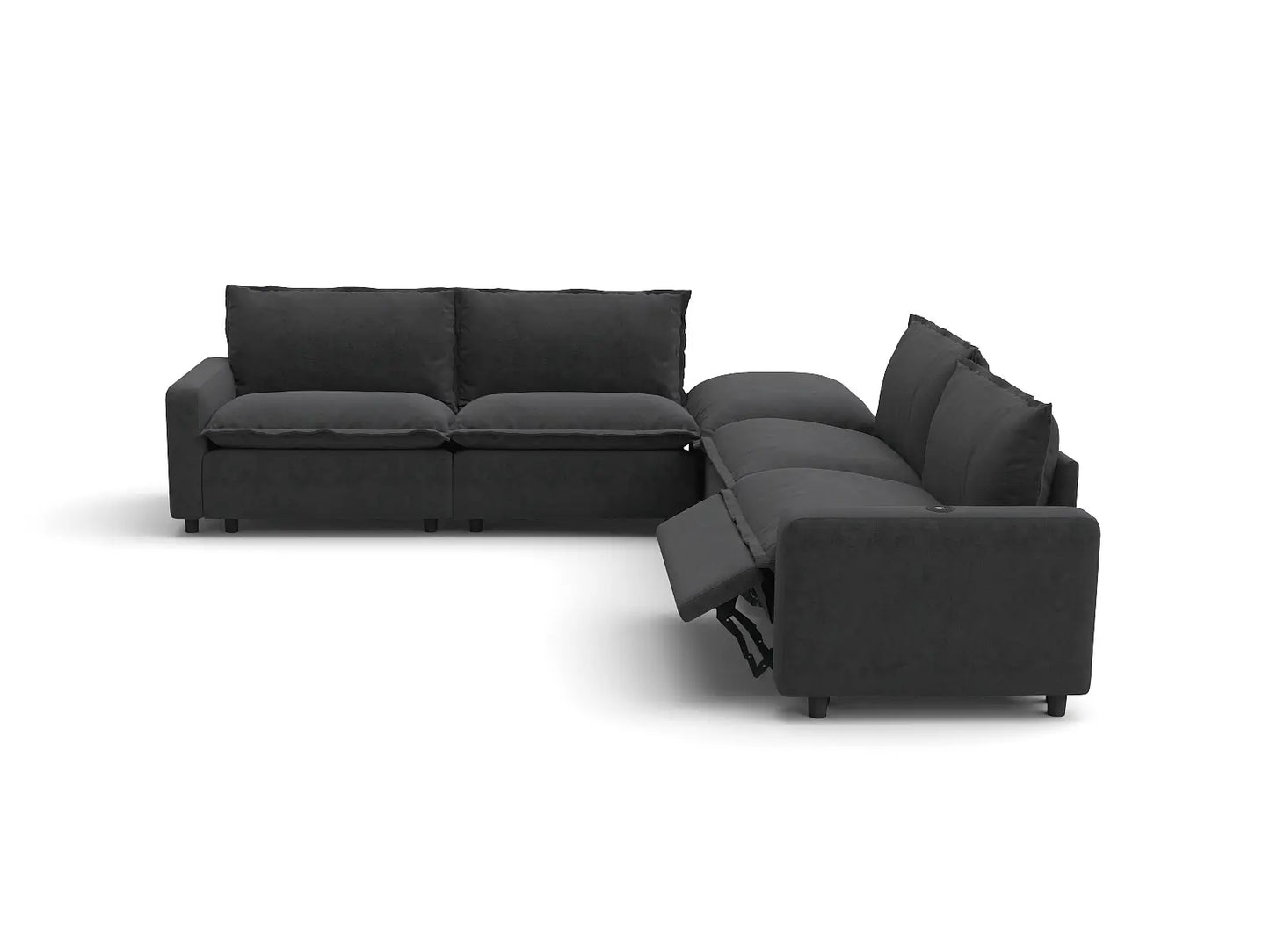 Modular Cero Reclining Sectionals | 5-Piece Grey Linen Grand Estate V-Shaped Sectionals 4-Seater with 1-Ottoman