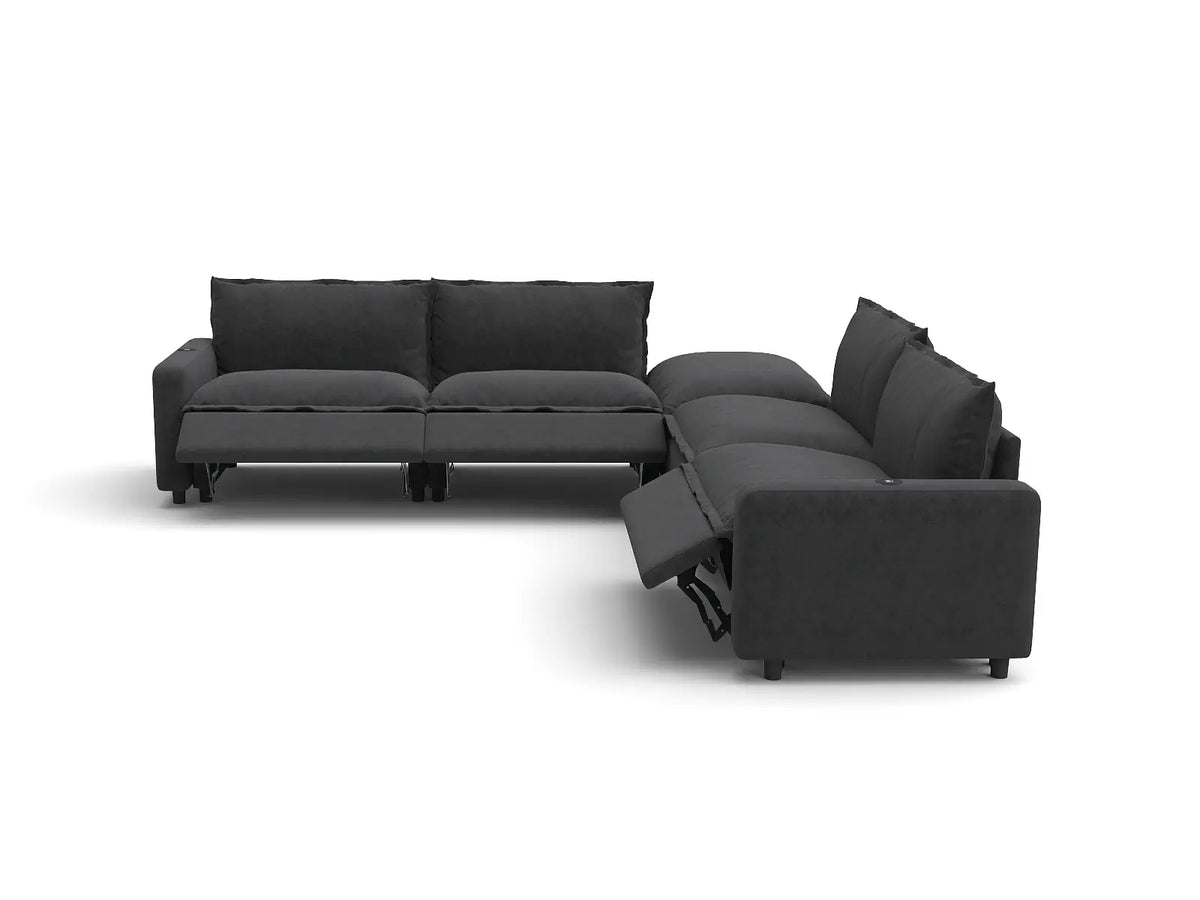 Modular Cero Reclining Sectionals | 5-Piece Grey Linen Grand Estate V-Shaped Sectionals 4-Seater with 1-Ottoman