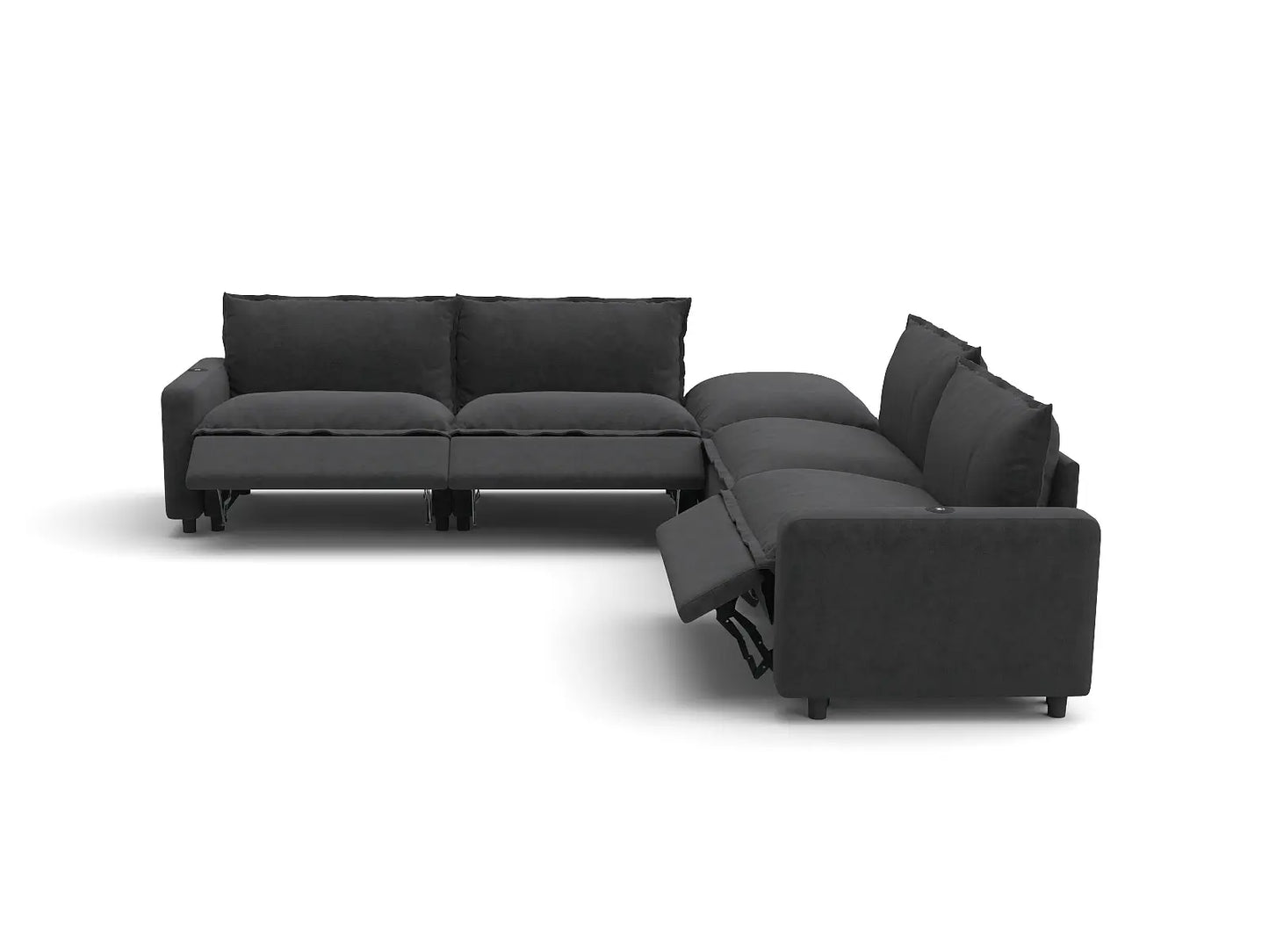 Modular Cero Reclining Sectionals | 5-Piece Grey Linen Grand Estate V-Shaped Sectionals 4-Seater with 1-Ottoman