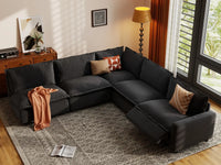 5 Piece Grey Linen High Ceiling Room V Shaped Sectionals 5 Seater 1