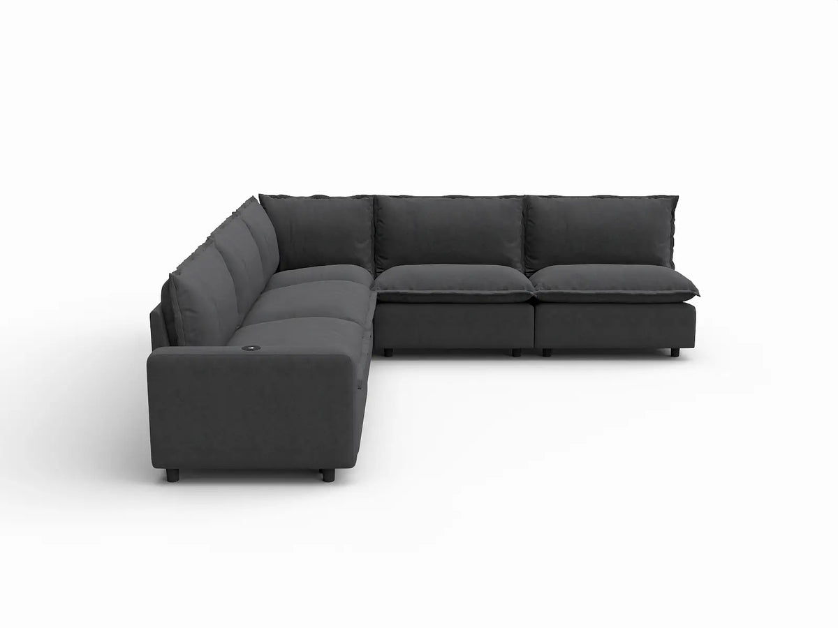 5 Piece Grey Linen High Ceiling Room V Shaped Sectionals 5 Seater 2