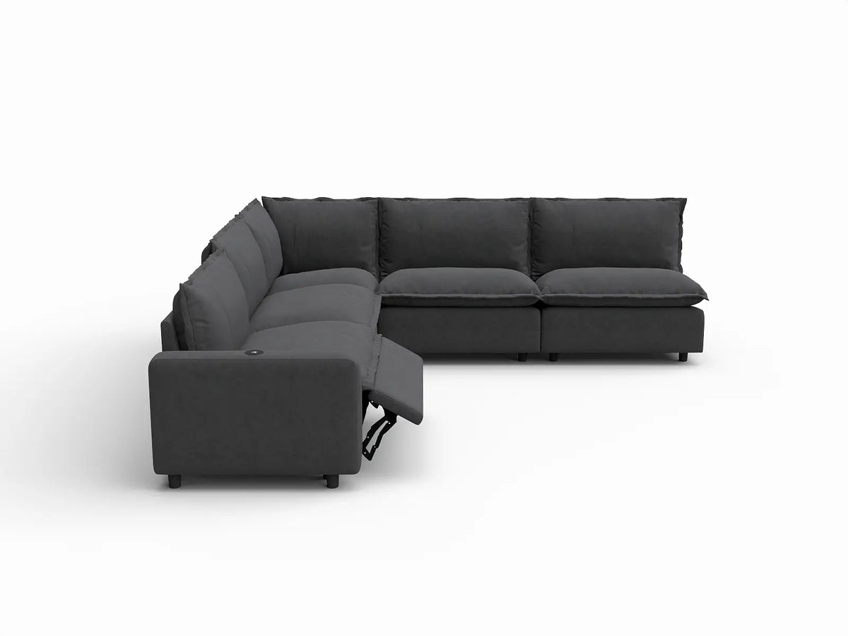 5 Piece Grey Linen High Ceiling Room V Shaped Sectionals 5 Seater 3