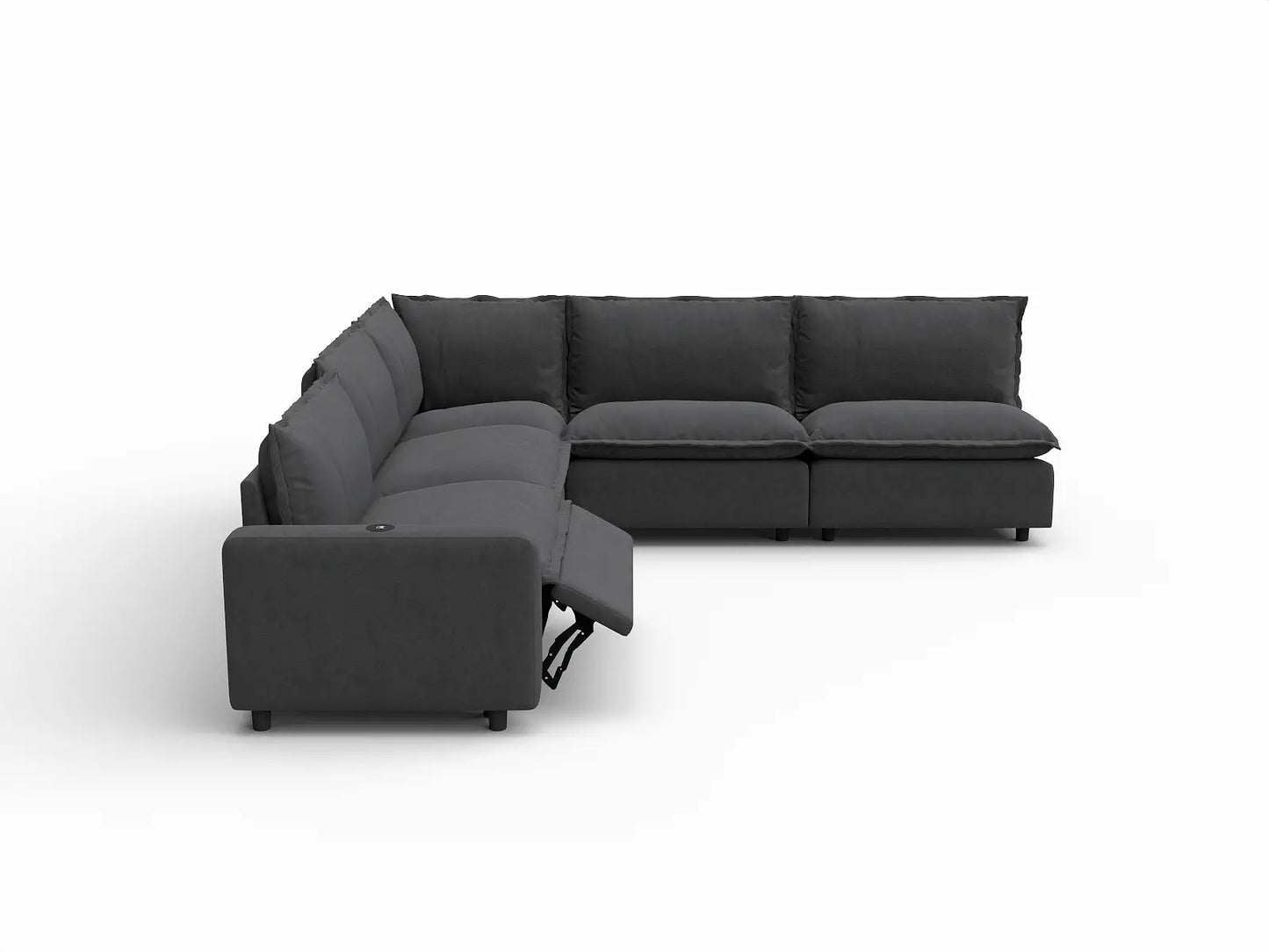 5 Piece Grey Linen High Ceiling Room V Shaped Sectionals 5 Seater 3