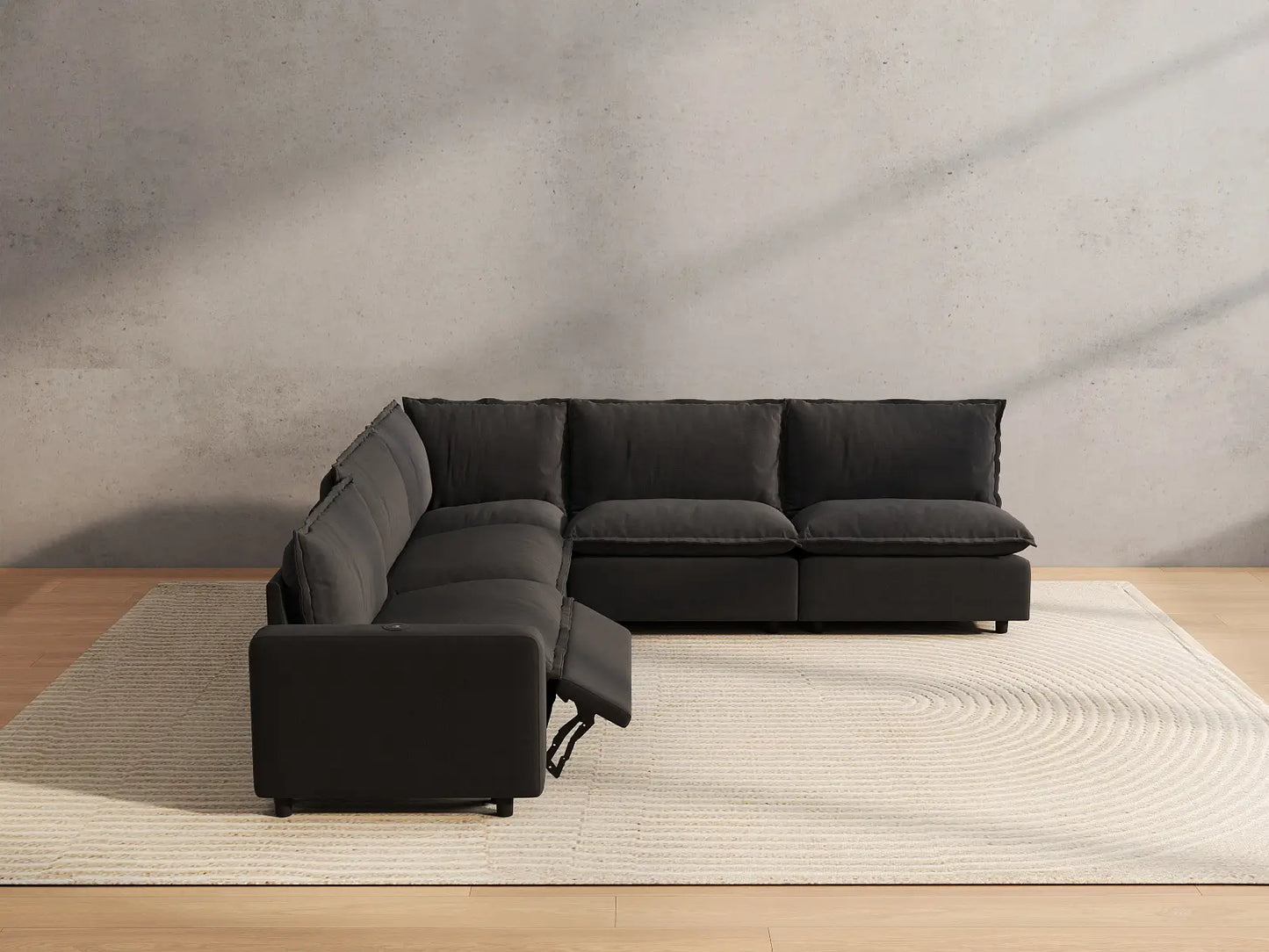 5 Piece Grey Linen High Ceiling Room V Shaped Sectionals 5 Seater 5