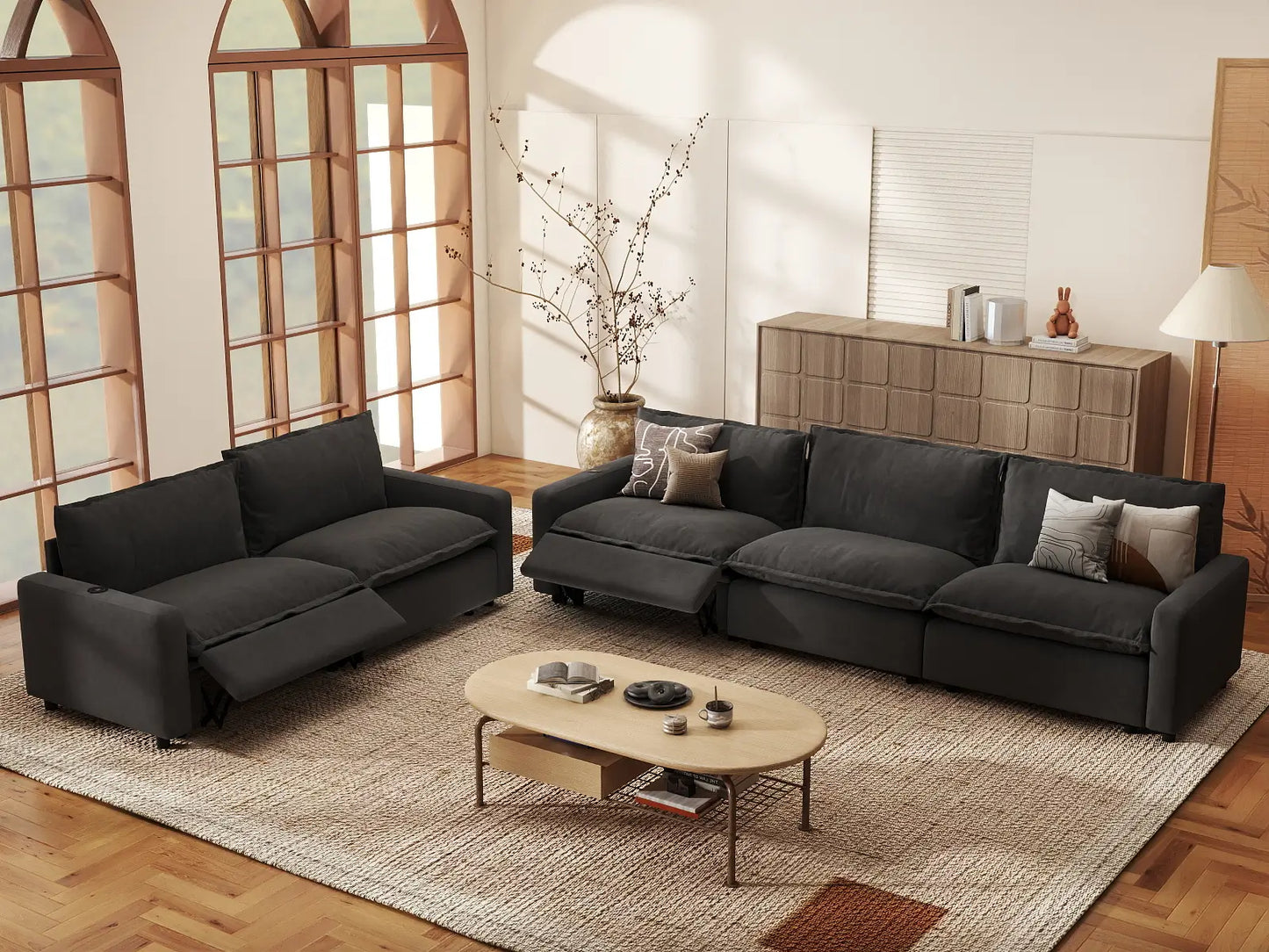 5 Piece Grey Linen Home Living Corner Sectionals 5 Seater 1