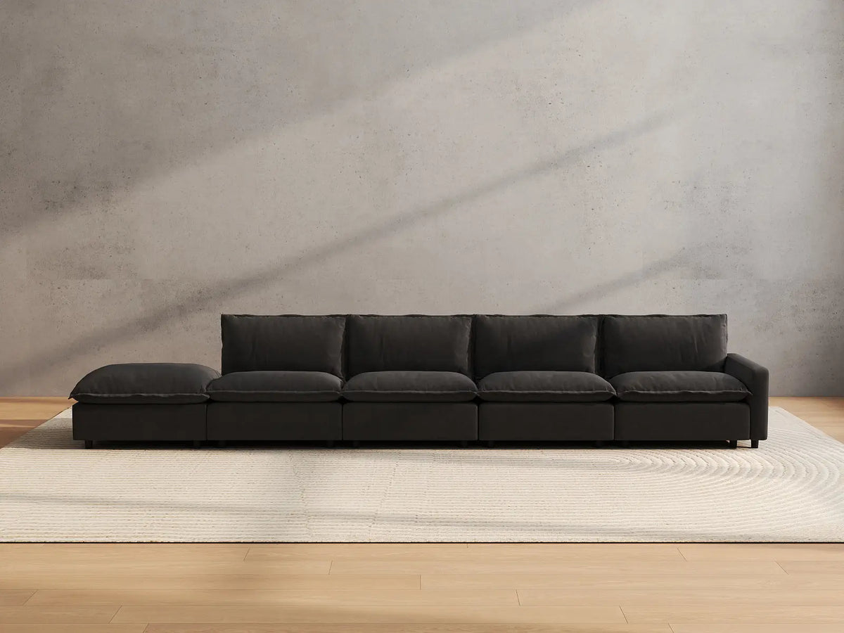 5 Piece Grey Linen Home Living Couch Sectionals 4 Seater with 1 Ottoman 3