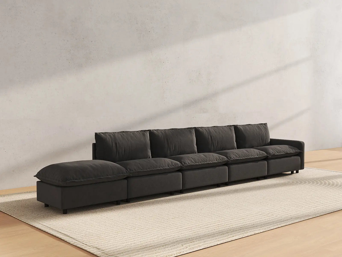 5 Piece Grey Linen Home Living Couch Sectionals 4 Seater with 1 Ottoman 4