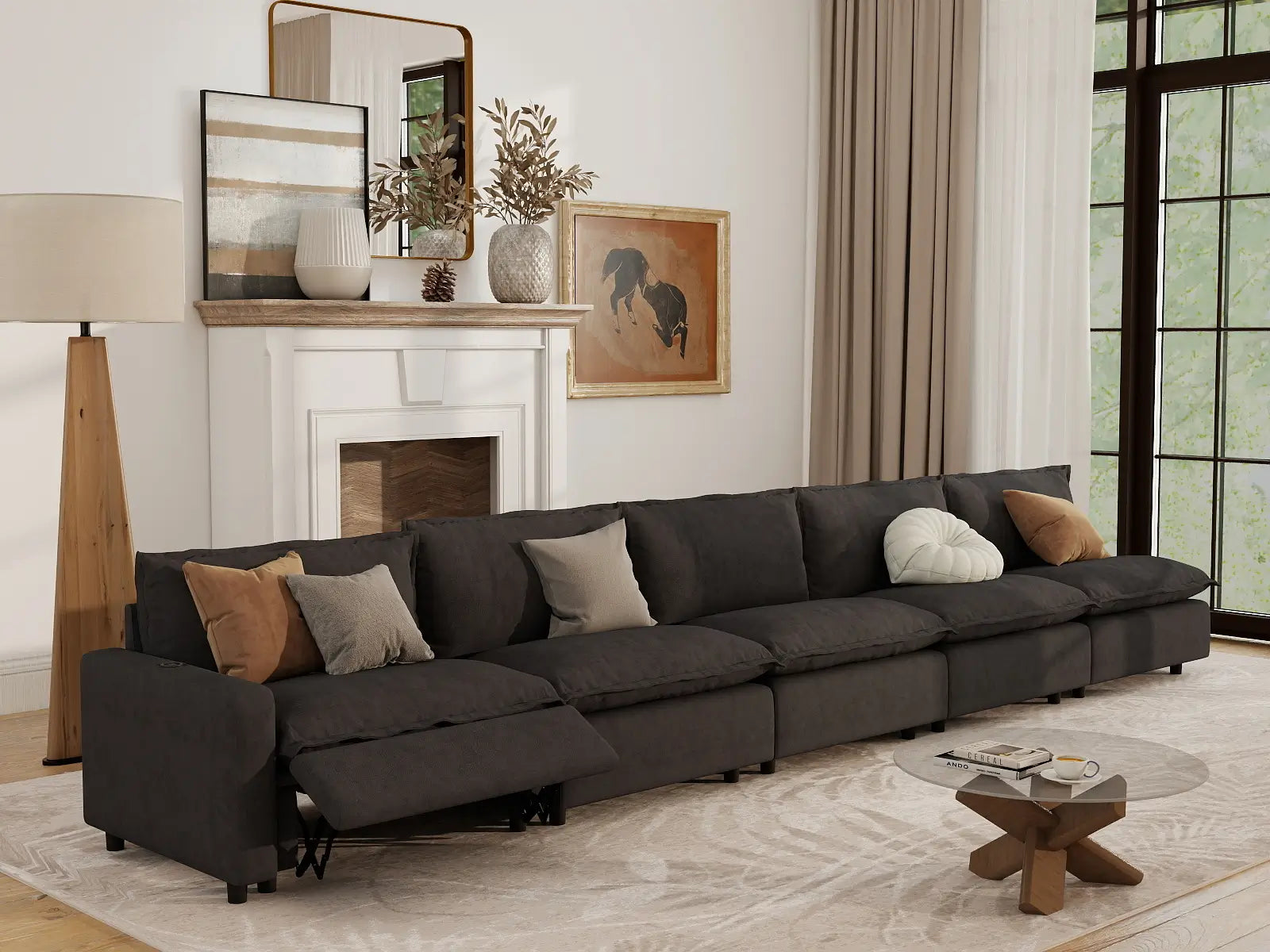5 Piece Grey Linen Home Living Couch Sectionals 5 Seater 1