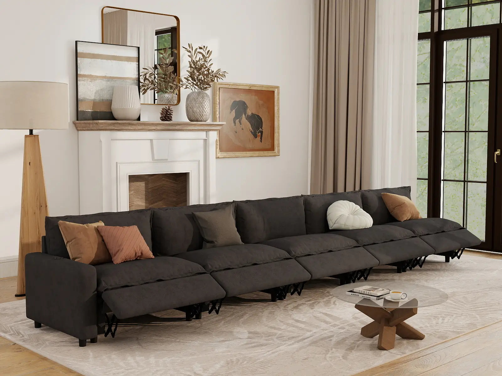 5 Piece Grey Linen Kid Friendly Chic Couch Sectionals 5 Seater 1