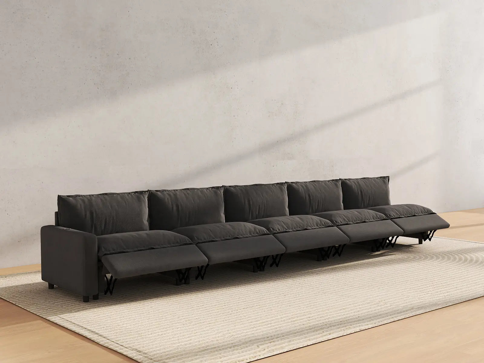 5 Piece Grey Linen Kid Friendly Chic Couch Sectionals 5 Seater 6