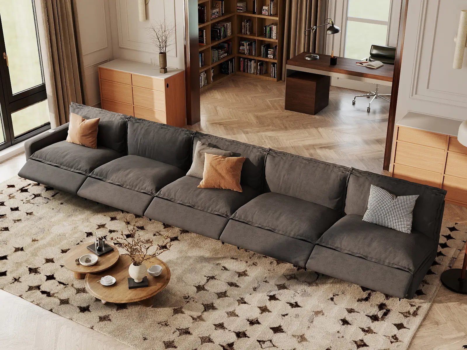 5 Piece Grey Linen Kid Friendly Chic Couch Sectionals 5 Seater 7