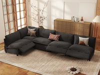 5 Piece Grey Linen Large Space L Shaped Sectionals 5 Seater 1