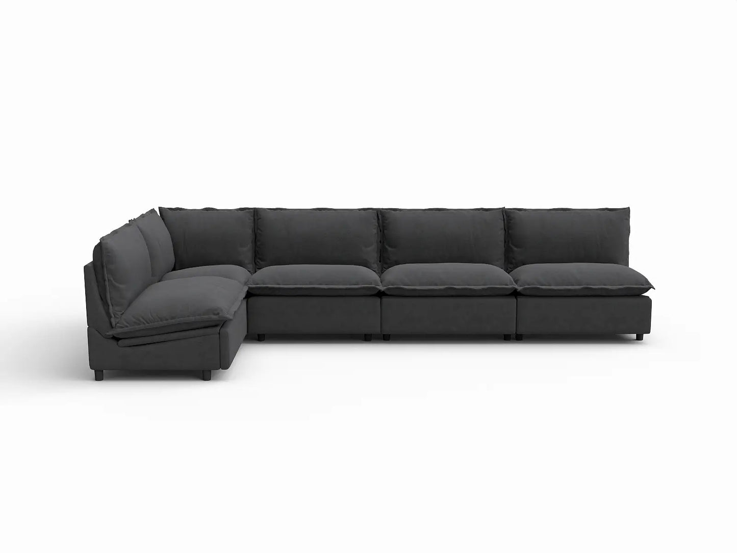 5 Piece Grey Linen Large Space L Shaped Sectionals 5 Seater 2