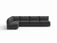 5 Piece Grey Linen Large Space L Shaped Sectionals 5 Seater 2