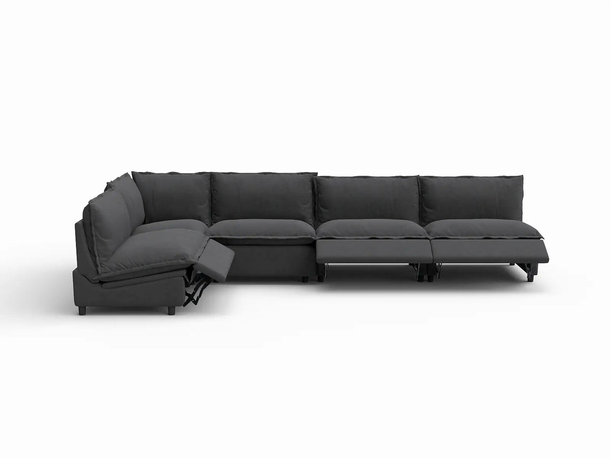 5 Piece Grey Linen Large Space L Shaped Sectionals 5 Seater 3