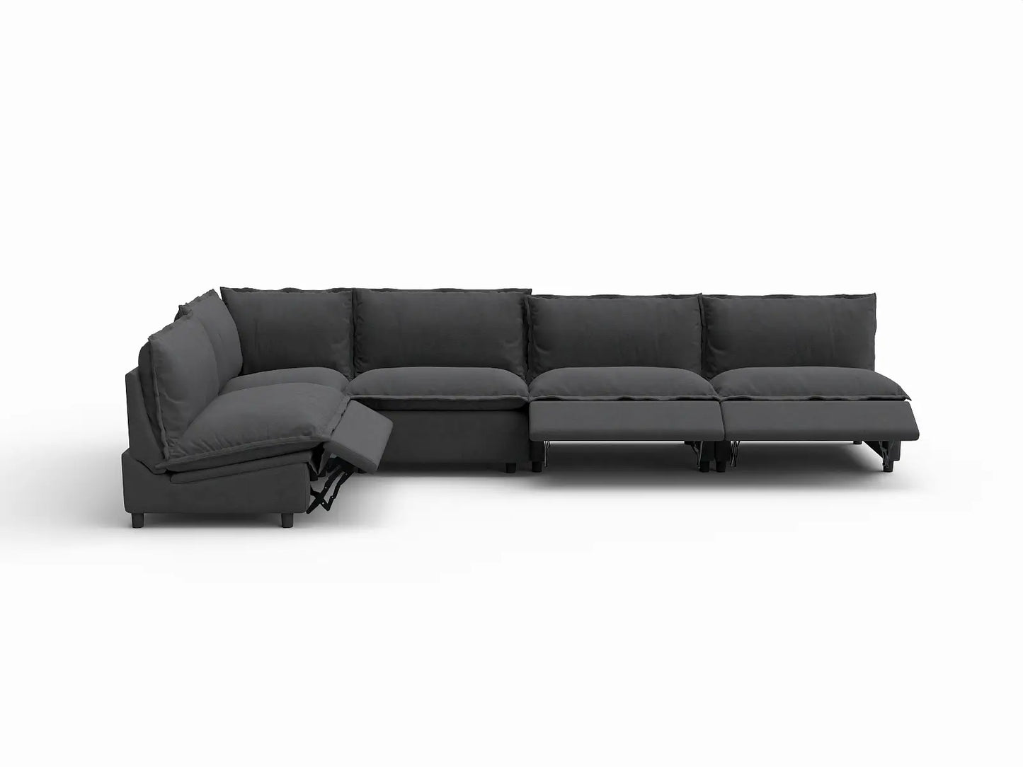 5 Piece Grey Linen Large Space L Shaped Sectionals 5 Seater 3