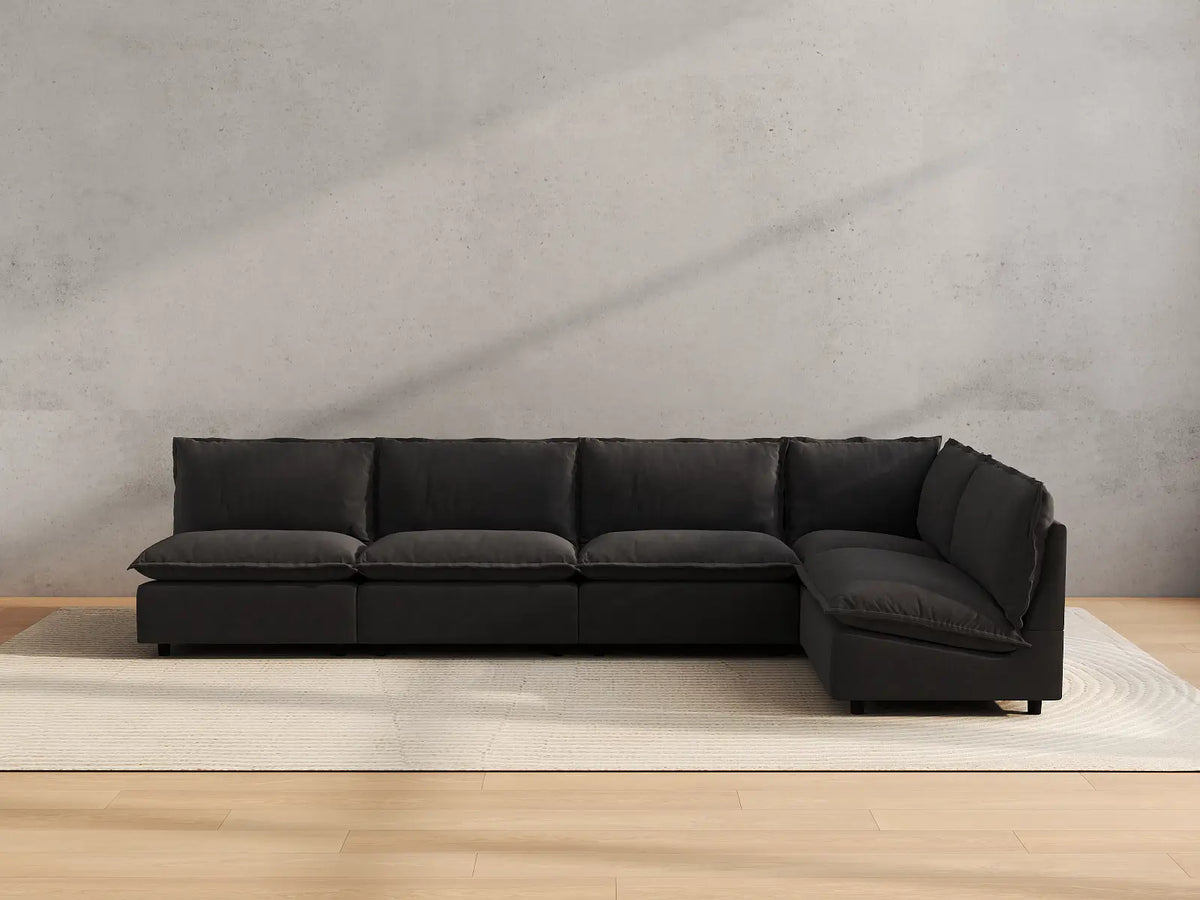 Modular Cero Modular Sectionals | 5-Piece Grey Linen Large Space L-Shaped Sectionals 5-Seater