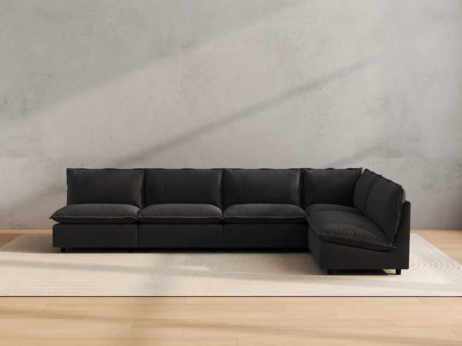 Modular Cero Modular Sectional Sofa | 5-Piece Grey Linen Large Space L-Shaped Sectionals 5-Seater