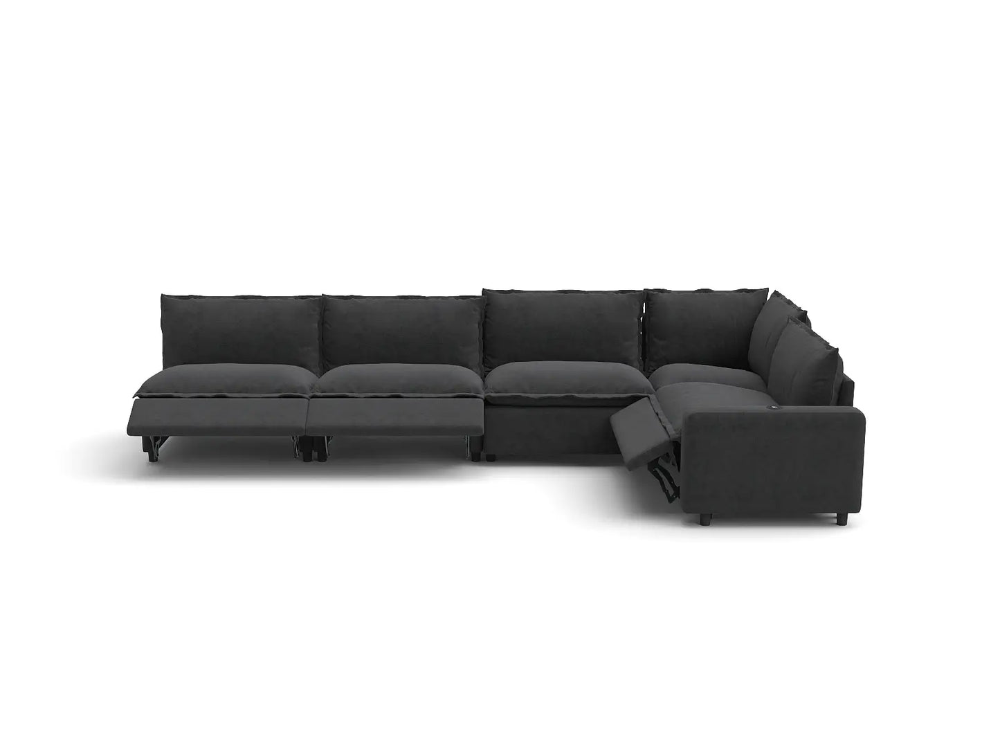Modular Cero Reclining Sectionals | 5-Piece Grey Linen Large Space L-Shaped Sectionals 5-Seater