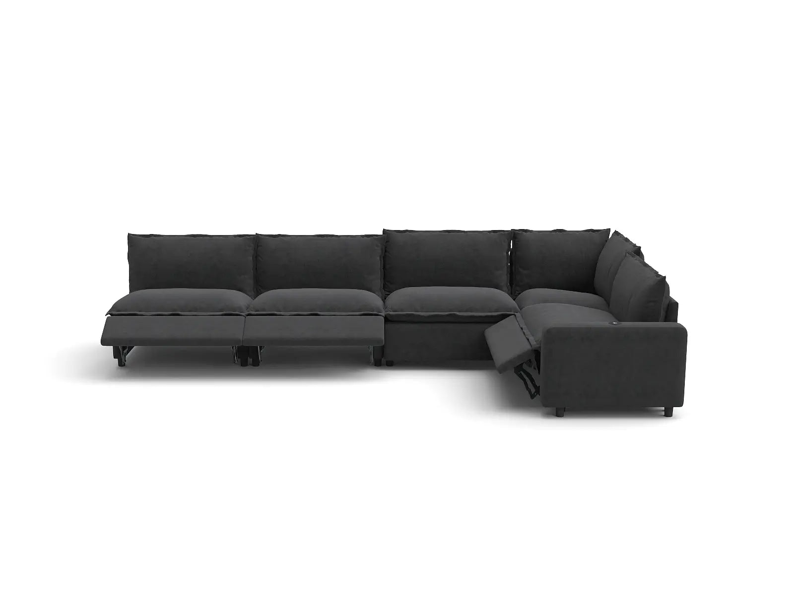 Modular Cero Recliner Sectional | 5-Piece Grey Linen Large Space L-Shaped Sectionals 5-Seater