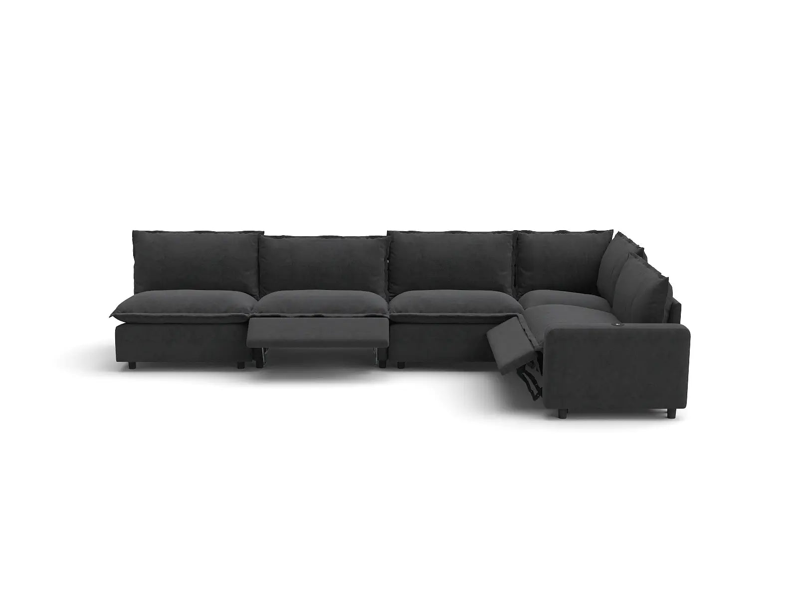 Modular Cero Large Reclining Sectional Couch | 5-Piece Grey Linen Large Space L-Shaped Sectionals 5-Seater