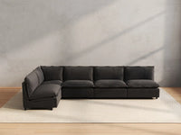 5 Piece Grey Linen Large Space L Shaped Sectionals 5 Seater 4