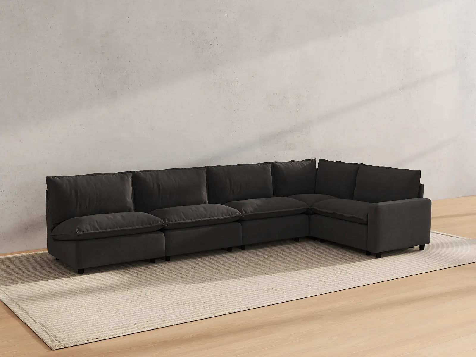 Modular Cero Modular Sectional Sofa | 5-Piece Grey Linen Large Space L-Shaped Sectionals 5-Seater