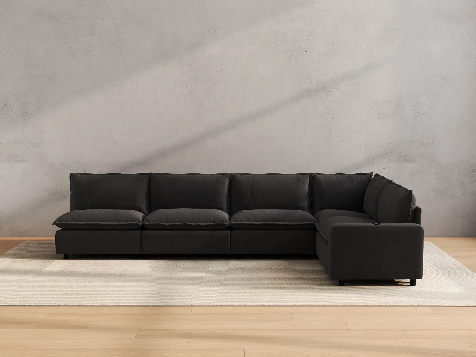Modular Cero Large Reclining Sectional Couch | 5-Piece Grey Linen Large Space L-Shaped Sectionals 5-Seater
